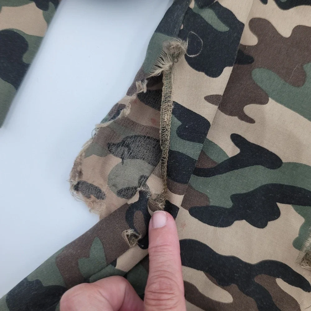 Kids Camo Zombie Army Costume Shirt Tattered Distressed Halloween Top Woodland